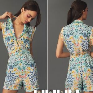 Ranna Gill Floral Linen Blend Romper